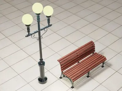 Bench and Lamp 3D model