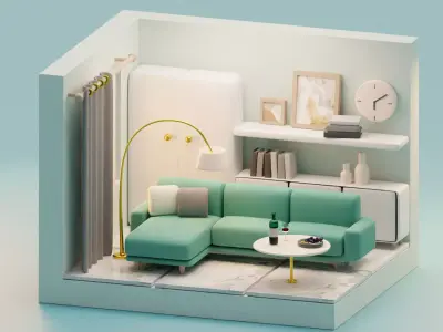 Isometric Stylized Cartoon Living Room 25 items Interior Pack Low-poly 3D model