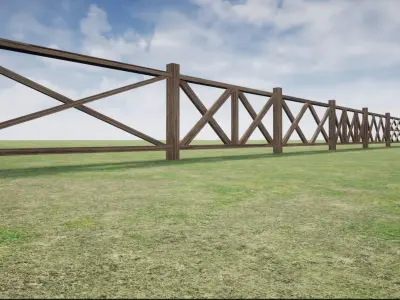 Modular Wooden Fence Low-poly 3D model
