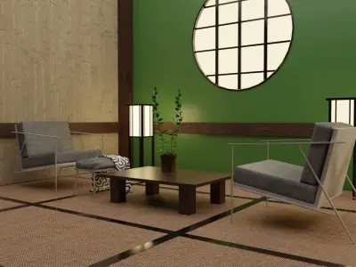 Japanese Living Room Interior Low-poly 3D model