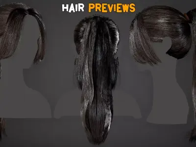 10 Ponytail Hair Models and PBR Textures  Vol 05 Low-poly 3D model