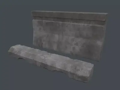 Concrete Curb and Roadblock Low-poly 3D model
