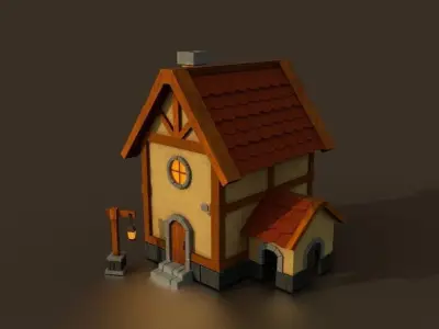 Stylized Medieval Cottage - house - landscape Low-poly 3D model