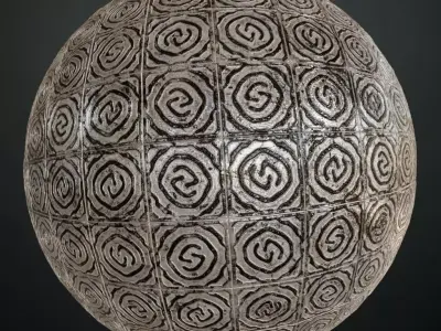 Rustic Etched Stone Swirl Pattern Tiles PBR Seamless Texture