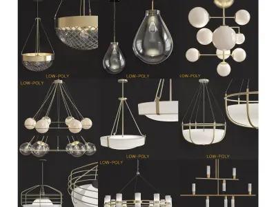 Chandelier collection low poly 3d model with balls Low-poly 3D model