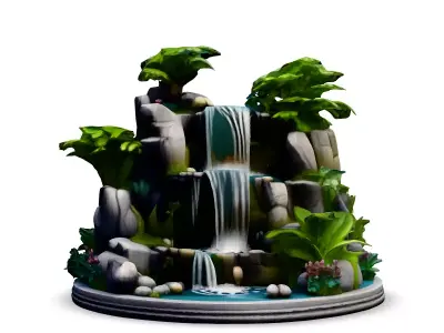 Stylized Tropical Waterfall Diorama Low-poly 3D model
