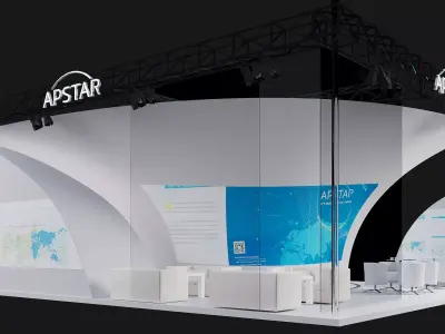 Curved Canopy Satellite Communications Exhibition Booth 3D model