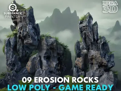 9 Low Poly Erosion Rocks - 231122 Low-poly 3D model