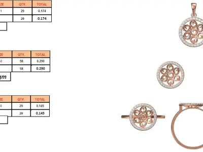 Light wt Ring Earrings Pendant set 3dm stl 1-render details 3D print model