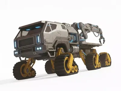Sci Fi Heavy Duty Articulated Exploration Vehicle with Crane Low-poly 3D model