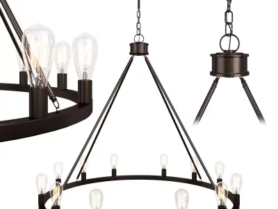 Bainbridge 12 Light Bronze Industrial Round Chandelier 3D model