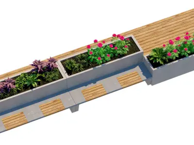 Modular Concrete Planter Bench Low-poly 3D model