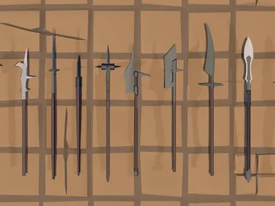 50 Low Poly Polearms Low-poly 3D model