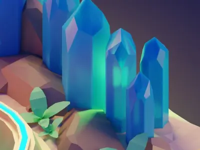 low poly Gameasset4 crystal in middle of desert Low-poly 3D model