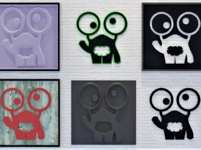 Wall Design Cute Monster Vector 3D model