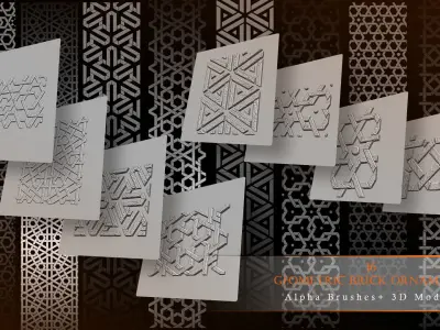 16 Geometrical Brick Ornaments Alpha Brushes 3D model