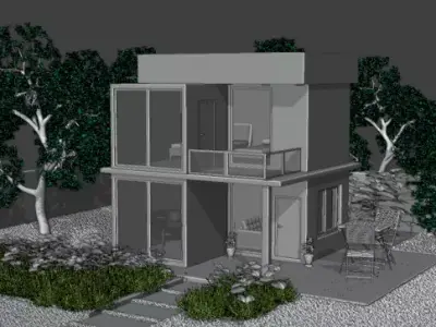 3D House in Landscape Garden - Exterior Visualization Scene Low-poly 3D model