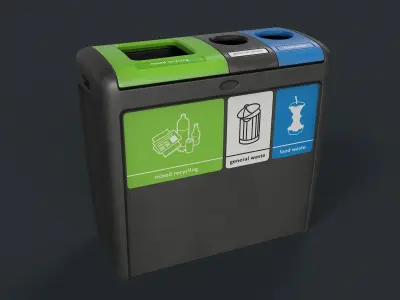 Street Trash Can 32 PBR Game Ready Low-poly 3D model