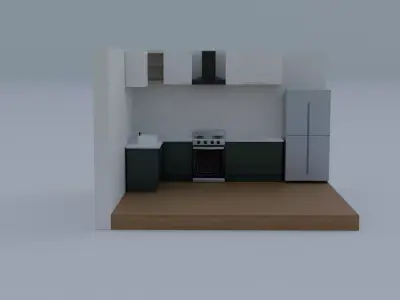 Modern L-Shaped Kitchen Interior Low-poly 3D model