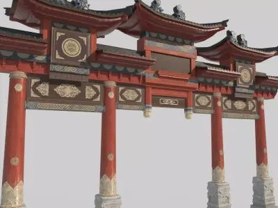 torii of Asian Ancient Architecture Market 3D model