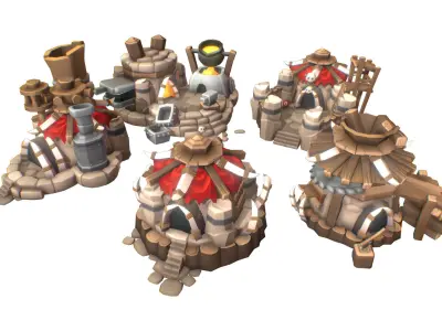 Orc RTS Building Set - Proto Series Low-poly 3D model