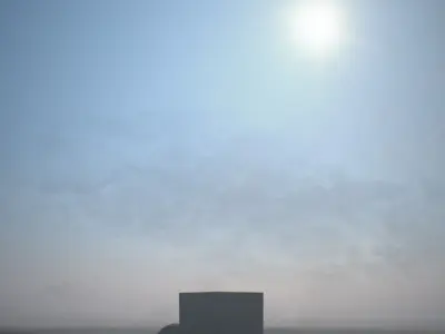 3D Environment building with sun setting behind it 3D model