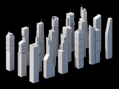 Skyscrapers SciFi - Low Poly - Kitbash City Low-poly 3D model