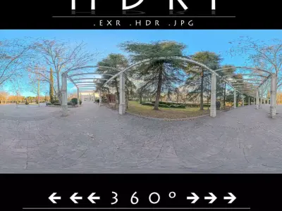 Winter Park Walkway at Sunset Low-poly 3D model