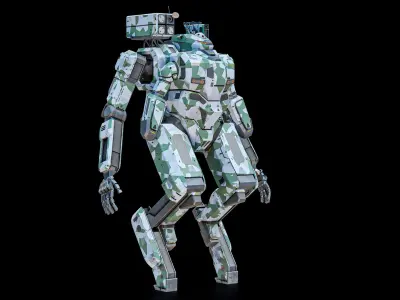  Sci-Fi Combat Mech Exoskeleton Suit - Green Protective PBR 