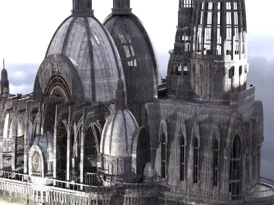 Steam punk cathedral Dragon lineage Halls Towers 3D model