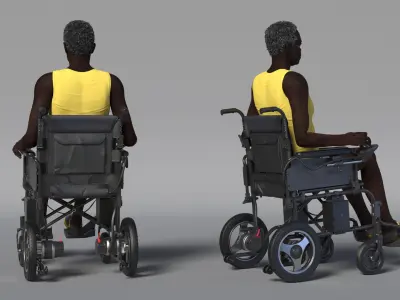  Elderly Man Sitting in the Electric Wheelchair 