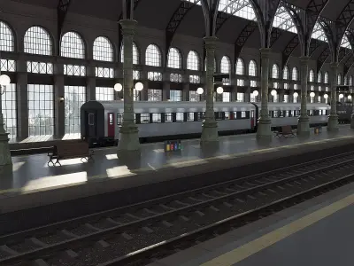 Train Station Low-poly 3D model