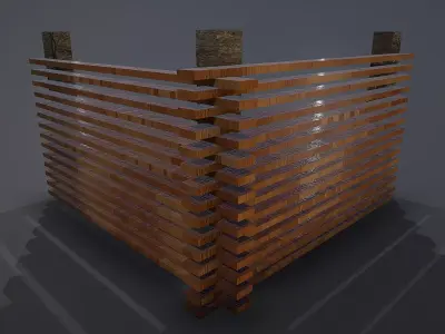 Wooden corner fence Low-poly 3D model