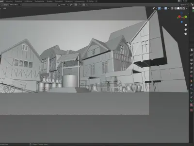 game ready medieval scene UV-unwrapped Low-poly 3D model