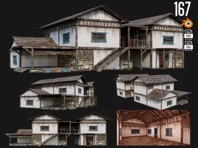 Old House Building 4K Textures GameReady 167 Low-poly 3D model
