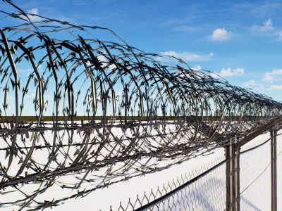 Chainlink Fence Modular Set Low-poly 3D model Low-poly 3D model