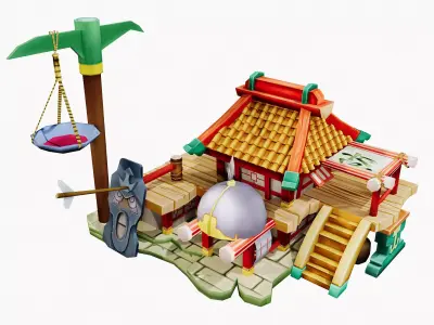 Stylized Asian Shop Workshop - Game-Ready Modular Building 3D model