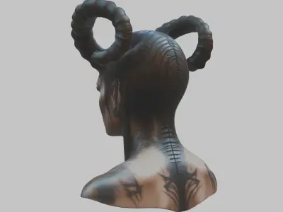 HR Giger Woman Scifi Head Bust Alien Horns Low-poly 3D model