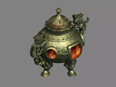 Ancient Chinese bronze tripod Low-poly 3D model