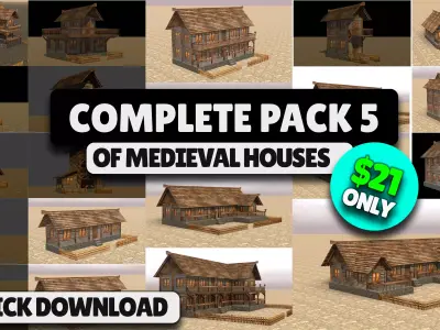 Comprehensive Pack of Medieval Houses for Low Poly Game Design Low-poly 3D model
