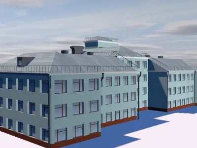 Museum school building on cloudy day Low-poly 3D model
