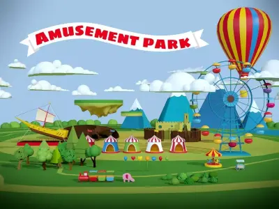 Amusement park low poly set Low-poly 3D model