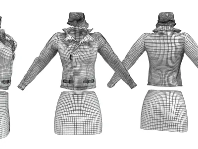 Brown Leather Jacket Scarf Skirt Outfit Low-poly 3D model