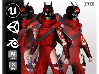 Kuro Oni Stylized Sci Fi Ninja Assassin Game Ready Character Low-poly 3D model