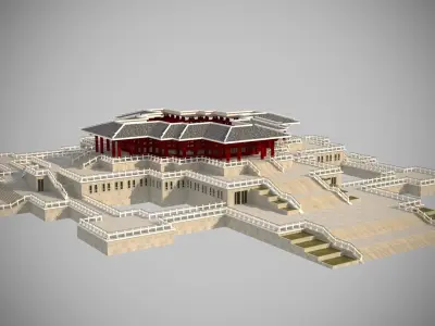 Modern architecture that imitates Eastern classical style Low-poly 3D model