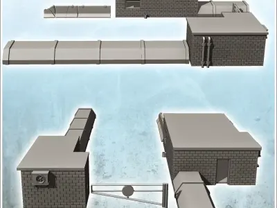 Checkpoint with gate two buildings and concrete parapet 5 - Mode 3D print model