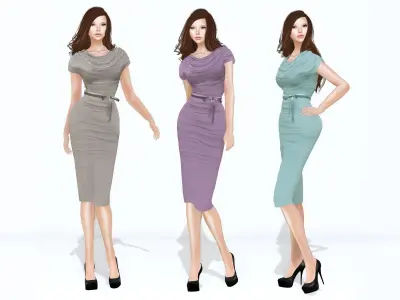 Drapped Cowl Dress With Belt Low-poly 3D model