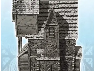 Medieval stone manor with large chimney and suspended room 18 -  3D print model