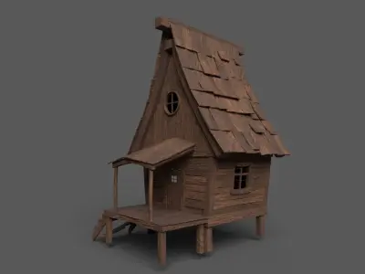 Cottage wooden house Low-poly 3D model