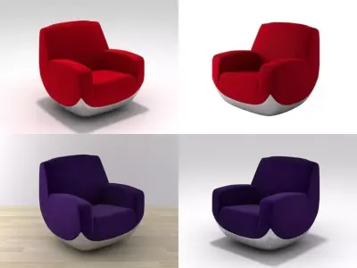 S four different chairs and ottoman 3D model